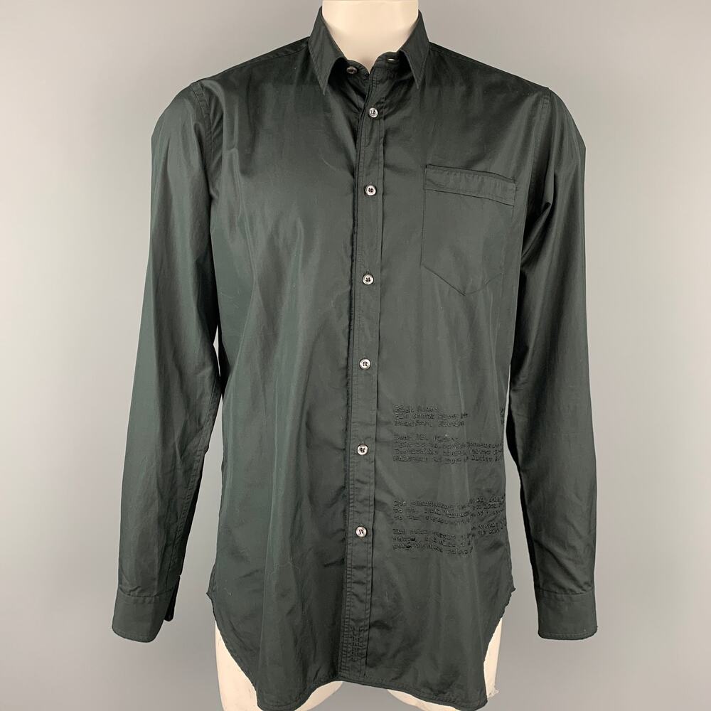ICEBERG Size XXL Black Embroidery Cotton Button Up Long Sleeve Shirt